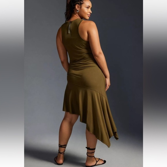 Daily Practice asymmetric tank top dress with ruched waist, color moss, sz S,NWT - Picture 3 of 14